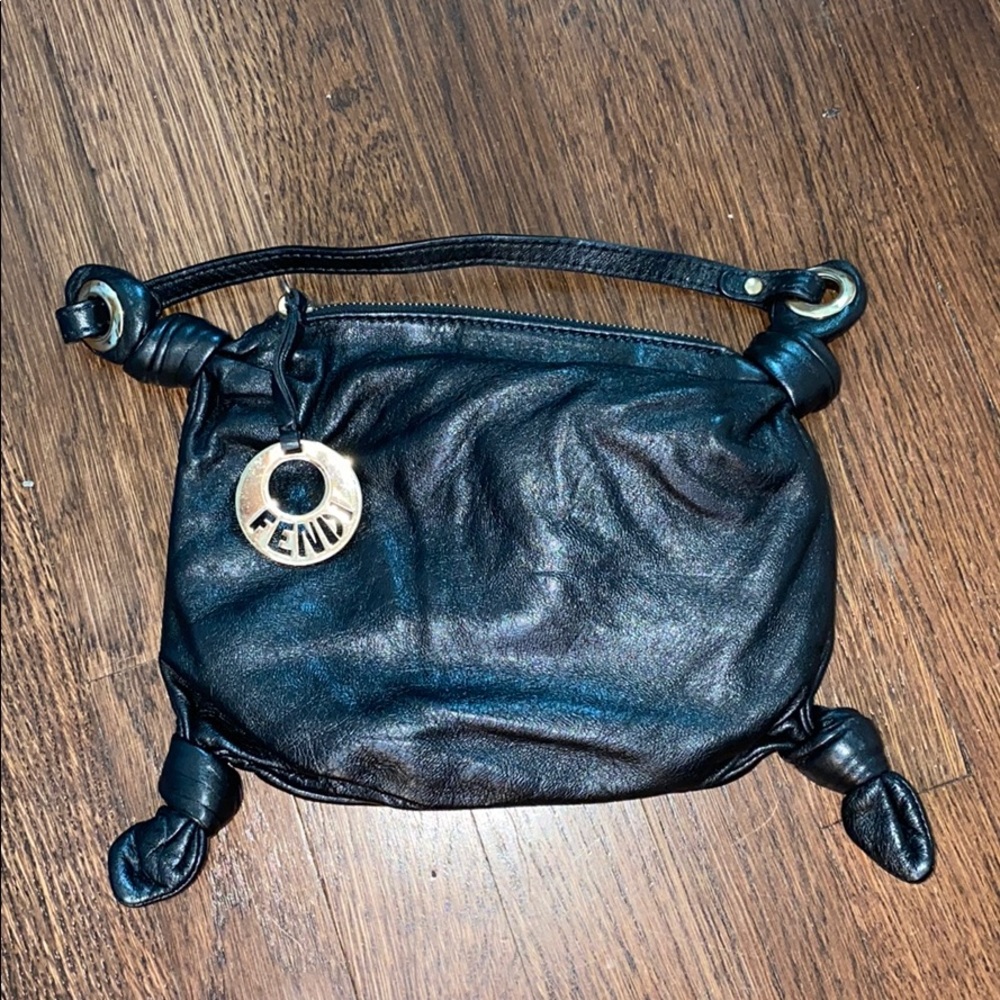 Like New Auth Fendi Small Leather bag hobo Black